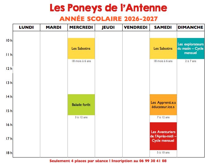 Planning activités Poneys de l'Antenne 2026-2027