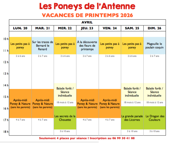 2026-04-Les Poneys de l'Antenne-Vacances Printemps-Planning-Web